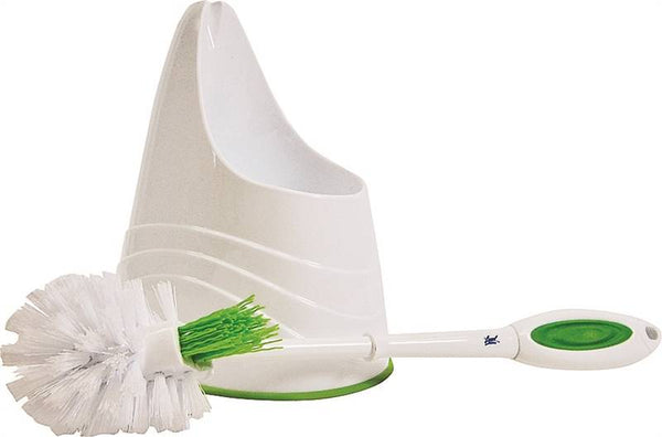 Quickie 2055463 Toilet Brush and Caddy, Plastic Holder, Green-White Holder