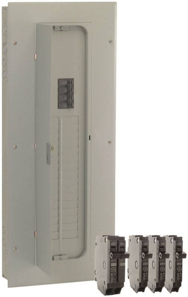 GE TM3220CCUB2K Load Center, 2 -Pole, 200 A, 32 -Space, 40 -Circuit, Main Breaker, NEMA 1 Enclosure, Gray