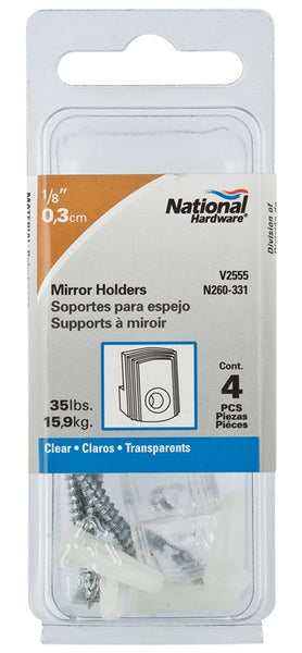 National Hardware V2555 Series N260-331 Mirror Holder, 35 lb, Plastic, Clear, Wall Mounting