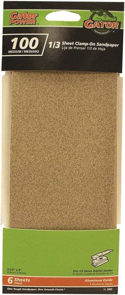 Gator 5042 Sanding Sheet, 3-2/3 in W, 9 in L, 100 Grit, Medium, Aluminum Oxide Abrasive, Paper Backing