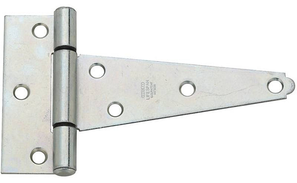 National Hardware N129-239 T-Hinge, 5-1/2 in W Frame Leaf, 1.993 in H Frame Leaf, Steel, Zinc, Tight Pin, 18 lb