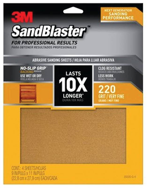 3M SandBlaster Series 20220-G-4 Sandpaper, 11 in L, 9 in W, 220 Grit, Fine, Aluminum Oxide Abrasive