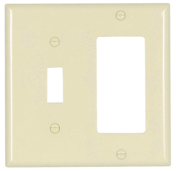 Eaton Wiring Devices 2153LA-BOX Combination Wallplate, 4-1/2 in L, 4-9/16 in W, 2 -Gang, Thermoset, Light Almond