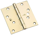 National Hardware 512 Series N830-401 Door Hinge, 4 in H Frame Leaf, Steel, Bright Brass, Flush, Removable Pin, 55 lb