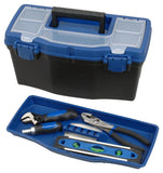 Vulcan 320101 Tool Box, 15 in L x 7 in W x 5-1/4 in H, Plastic, Black/Blue, 16 in L x 8-1/4 in W x 7-3/4 in H Outside