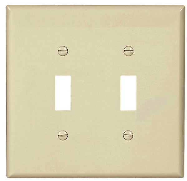 EATON PJ2LA Switch Wallplate, 4.87 in L, 4.94 in W, 2 -Gang, Polycarbonate, Light Almond, High-Gloss