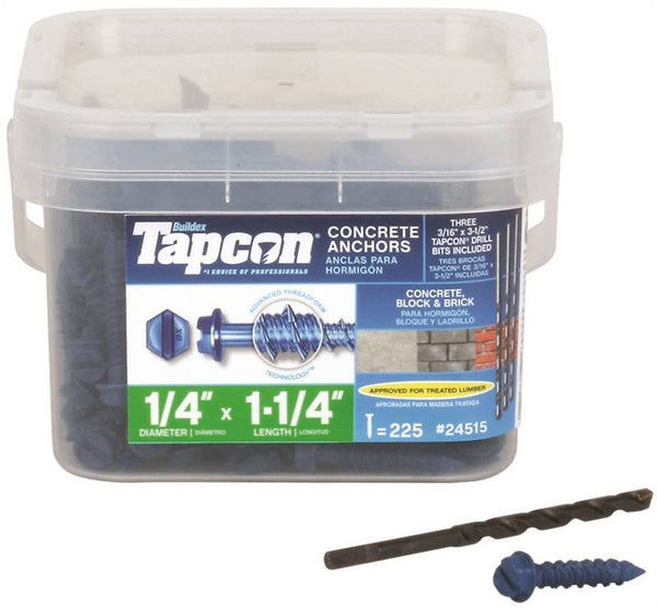 Buildex Tapcon 24515 Screw Anchor, Hex Drive, Steel, Climaseal