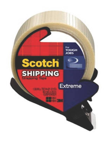 Scotch 8959-RD Shipping/Strapping Tape, 21 yd L, 1.9 in W, Fiber Yarns Backing, Clear