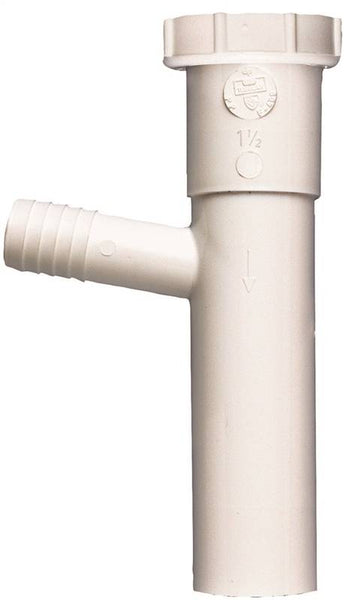 Plumb Pak PP66-14W Dishwasher Tailpiece, 1-1/2 in, 8 in L, Slip-Joint, 3/4 in Branch (5/8 in O.D.) Branch, Plastic