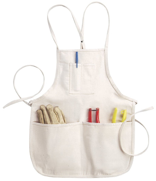 CLC Tool Works Series C11 Bib Apron, 29 to 46 in Waist, Cotton, White, 4-Pocket