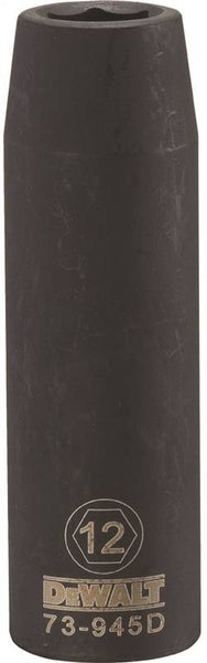 DeWALT DWMT73945OSP Impact Socket, 12 mm Socket, 1/2 in Drive, 6-Point, CR-440 Steel, Black Oxide