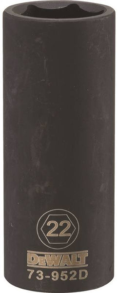 DeWALT DWMT73952OSP Impact Socket, 22 mm Socket, 1/2 in Drive, 6-Point, CR-440 Steel, Black Oxide