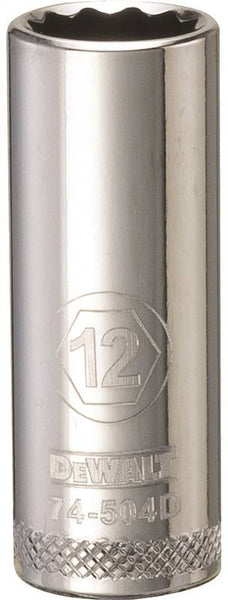 DeWALT DWMT74504OSP Drive Socket, 12 mm Socket, 3/8 in Drive, 12-Point, Vanadium Steel, Polished Chrome