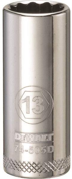DeWALT DWMT74505OSP Drive Socket, 13 mm Socket, 3/8 in Drive, 12-Point, Vanadium Steel, Polished Chrome