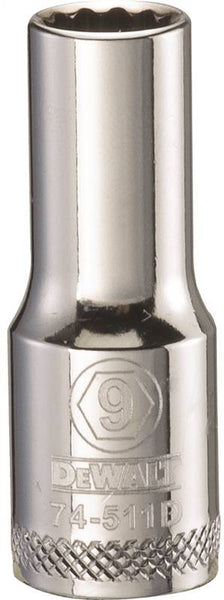 DeWALT DWMT74511OSP Drive Socket, 9 mm Socket, 3/8 in Drive, 12-Point, Vanadium Steel, Polished Chrome