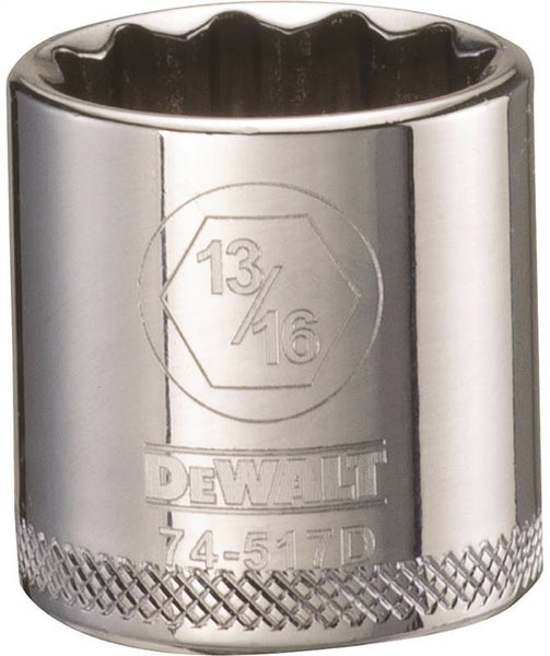 DeWALT DWMT74517OSP Hand Socket, 13/16 in Socket, 3/8 in Drive, 12-Point, Vanadium Steel, Polished Chrome