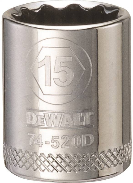 DeWALT DWMT74520OSP Hand Socket, 15 mm Socket, 3/8 in Drive, 12-Point, Vanadium Steel, Polished Chrome