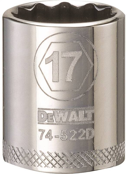 DeWALT DWMT74522OSP Hand Socket, 17 mm Socket, 3/8 in Drive, 12-Point, Vanadium Steel, Polished Chrome