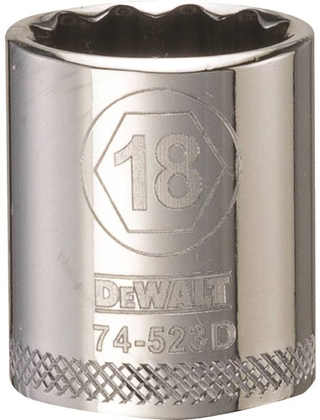 DeWALT DWMT74523OSP Hand Socket, 18 mm Socket, 3/8 in Drive, 12-Point, Vanadium Steel, Polished Chrome
