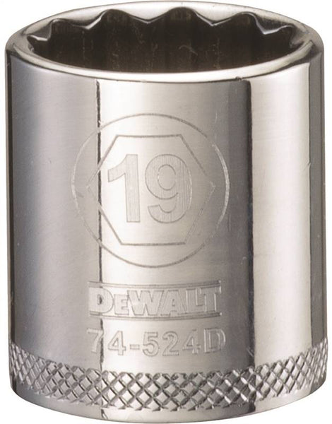 DeWALT DWMT74524OSP Hand Socket, 19 mm Socket, 3/8 in Drive, 12-Point, Vanadium Steel, Polished Chrome