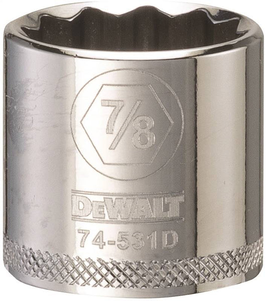 DeWALT DWMT74531OSP Hand Socket, 7/8 in Socket, 3/8 in Drive, 12-Point, Vanadium Steel, Polished Chrome