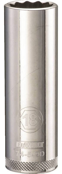 DeWALT DWMT74549OSP Drive Socket, 18 mm Socket, 1/2 in Drive, 12-Point, Vanadium Steel, Polished Chrome