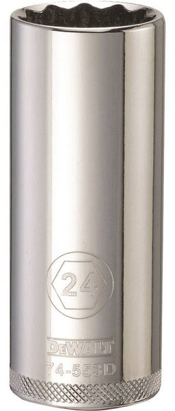 DeWALT DWMT74553OSP Drive Socket, 24 mm Socket, 1/2 in Drive, 12-Point, Vanadium Steel, Polished Chrome