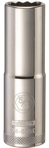 DeWALT DWMT74555OSP Drive Socket, 5/8 in Socket, 1/2 in Drive, 12-Point, Vanadium Steel, Polished Chrome