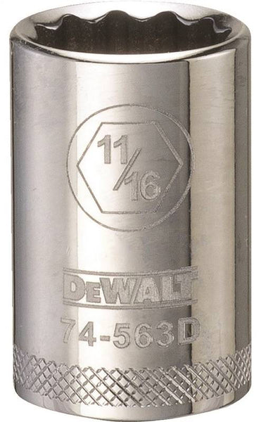 DeWALT DWMT74563OSP Drive Socket, 11/16 in Socket, 1/2 in Drive, 12-Point, Vanadium Steel, Polished Chrome