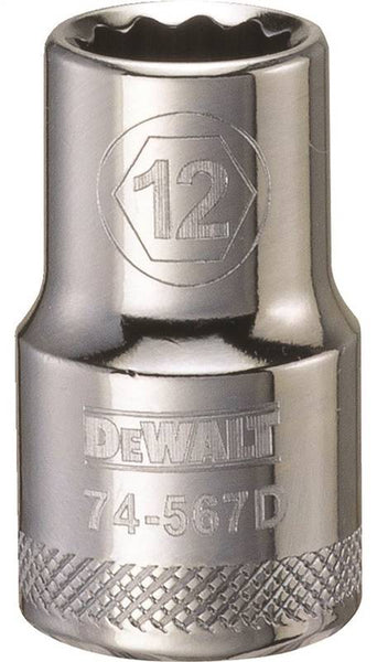 DeWALT DWMT74567OSP Drive Socket, 12 mm Socket, 1/2 in Drive, 12-Point, Vanadium Steel, Polished Chrome