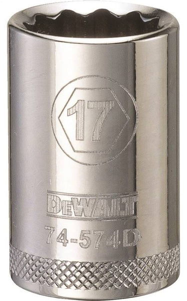 DeWALT DWMT74574OSP Drive Socket, 17 mm Socket, 1/2 in Drive, 12-Point, Vanadium Steel, Polished Chrome