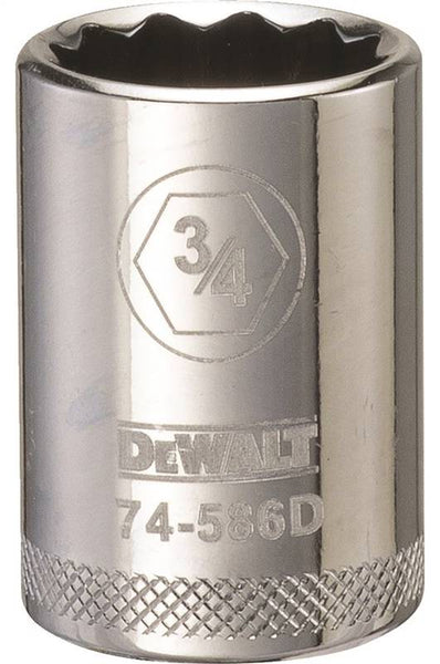 DeWALT DWMT74586OSP Drive Socket, 3/4 in Socket, 1/2 in Drive, 12-Point, Steel, Polished Chrome Vanadium