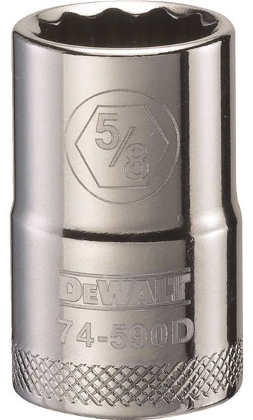 DeWALT DWMT74590OSP Drive Socket, 5/8 in Socket, 1/2 in Drive, 12-Point, Steel, Polished Chrome Vanadium