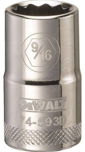 DeWALT DWMT74593OSP Drive Socket, 9/16 in Socket, 1/2 in Drive, 12-Point, Steel, Polished Chrome Vanadium