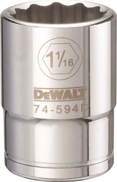 DeWALT DWMT74594OSP Drive Socket, 1-1/16 in Socket, 3/4 in Drive, 12-Point, Vanadium Steel, Polished Chrome