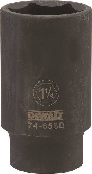 DeWALT DWMT74658OSP Impact Socket, 1-1/4 in Socket, 1/2 in Drive, 6-Point, CR-440 Steel, Black Oxide