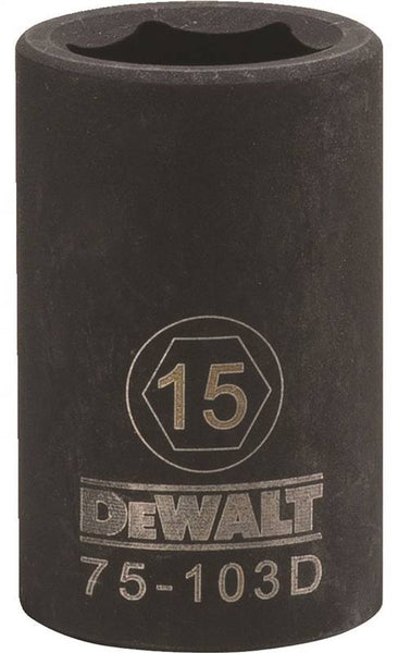 DeWALT DWMT75103OSP Deep Impact Socket, 15 mm Socket, 1/2 in Drive, 6-Point, Steel, Black Oxide