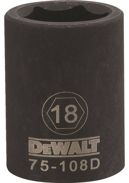 DeWALT DWMT75108OSP Deep Impact Socket, 18 mm Socket, 1/2 in Drive, 6-Point, Steel, Black Oxide