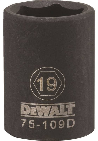 DeWALT DWMT75109OSP Deep Impact Socket, 19 mm Socket, 1/2 in Drive, 6-Point, Steel, Black Oxide