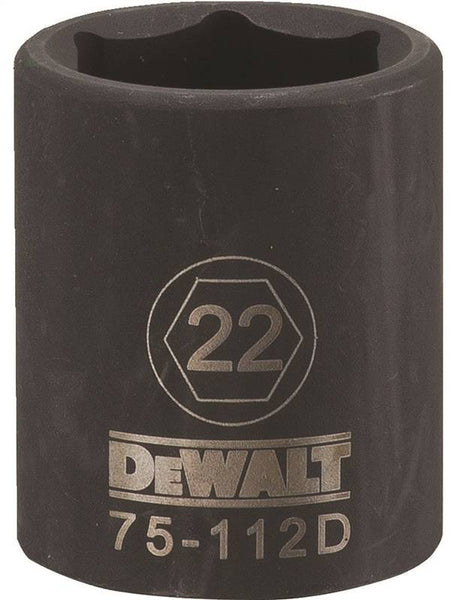 DeWALT DWMT75112OSP Deep Impact Socket, 22 mm Socket, 1/2 in Drive, 6-Point, Steel, Black Oxide