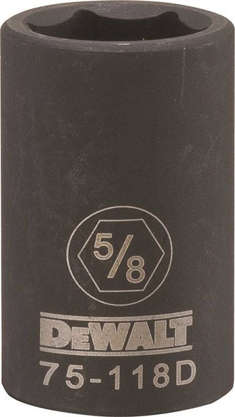 DeWALT DWMT75118OSP Deep Impact Socket, 5/8 in Socket, 1/2 in Drive, 6-Point, Steel, Black Oxide