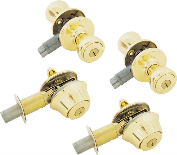 Kwikset 242T3CP6ALRCS Deadbolt and Entry Lockset, 3 Grade, Keyed Key, Polished Brass, 2-3/8 x 2-3/4 in Backset