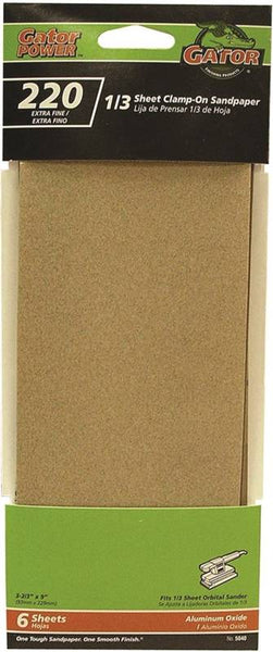 Gator 5040 Sanding Sheet, 3-2/3 in W, 9 in L, 220 Grit, Extra Fine, Aluminum Oxide Abrasive, Paper Backing