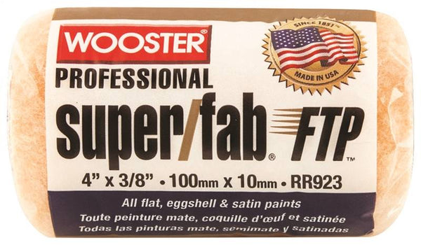 WOOSTER RR923-4 Paint Roller Cover, 3/8 in Thick Nap, 4 in L, Fabric Cover, Lager