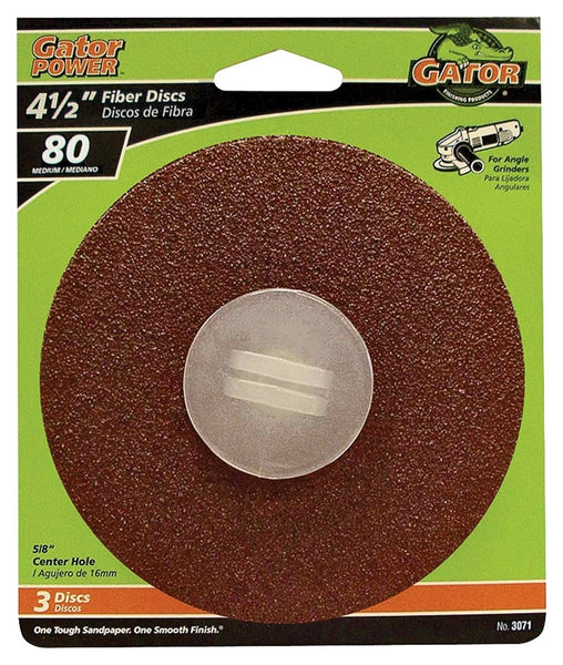 Gator 3071 Fiber Disc, 4-1/2 in Dia, 80 Grit, Medium, Aluminum Oxide Abrasive, Fiber Backing