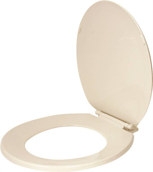 ProSource KJ-883A1-BN Toilet Seat, Round, Plastic, Bone, Plastic Hinge