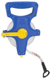 Vulcan JL-TAPEOF100 Tape Measure, 100 ft L Blade, Fiberglass Blade, ABS Plastic Case, Blue Case