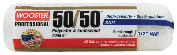 WOOSTER R295-9 Paint Roller Cover, 1/2 in Thick Nap, 9 in L, Lambs Wool/Polyester Cover, Creamy