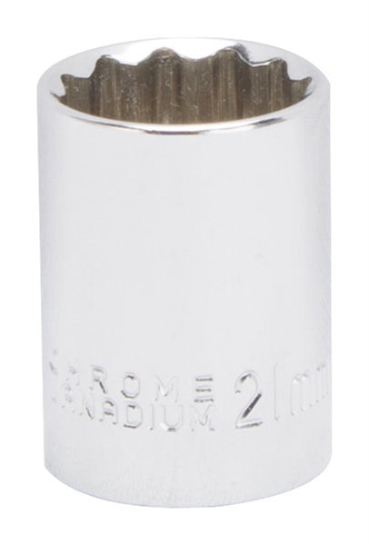 Vulcan MT6531057 Drive Socket, 21 mm Socket, 1/2 in Drive, 12-Point, Chrome Vanadium Steel, Chrome