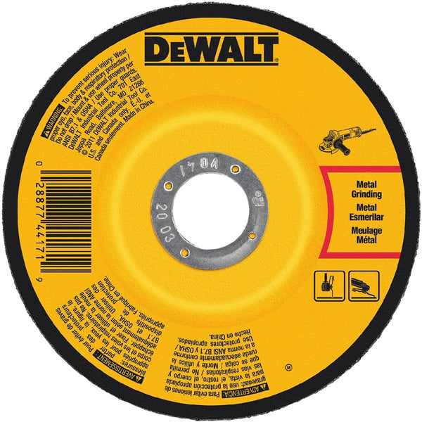 DeWALT DW4542 Grinding Wheel, 4-1/2 in Dia, 1/4 in Thick, 5/8-11 in Arbor, 24 Grit, Coarse